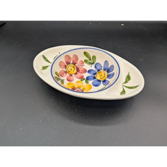 Hand Painted Amfora Portugal Ceramic Floral Pattern Oval Olive Dish - Picture 9 of 10